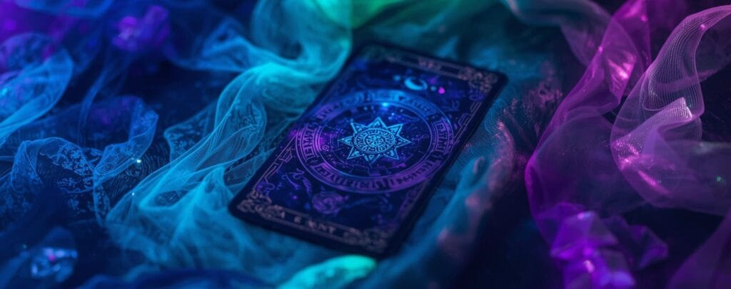 تصویری از یک کارت تاروت در بکگراندی آبی تاروت صعیر